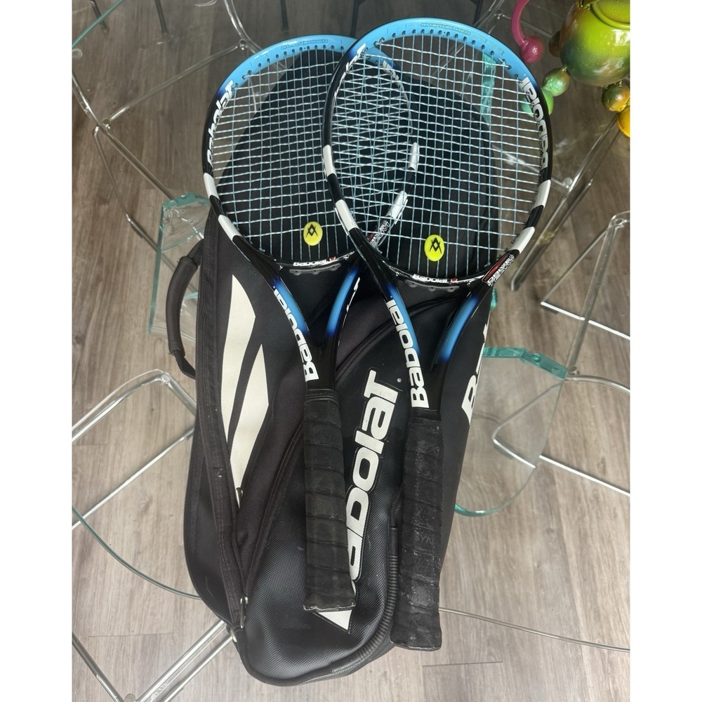Lot of 2 Babolat Pure Drive Tennis Racquets 100 sq in 4 5/8 Grip + Tennis Bag